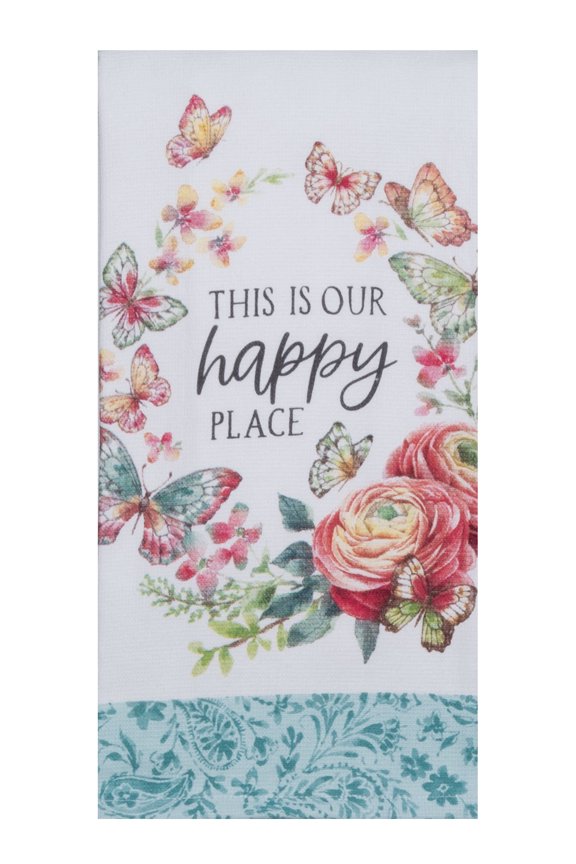 Kay Dee Garden Butterfly This Is Our Happy Place Floral Wreath Kitchen Towel