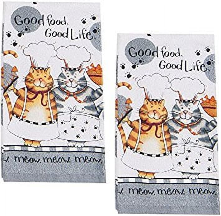 Happy Cat Gray Cotton Terry Kitchen Towel Set