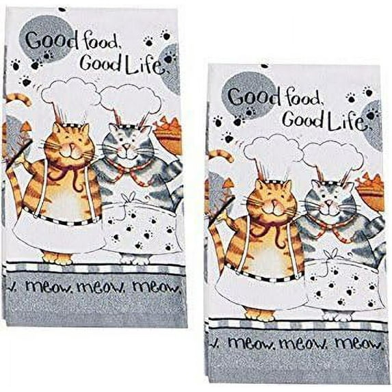 Kay Dee Happy Cat Kitchen Terrycloth Towel, Set of 2,Grey
