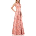 thumbnail image 1 of Kay Unger Swan Neckline Sleeveless Pleated A-line Zipper Closure Floral Stripe Jacquard Gown With Pockets, 1 of 2