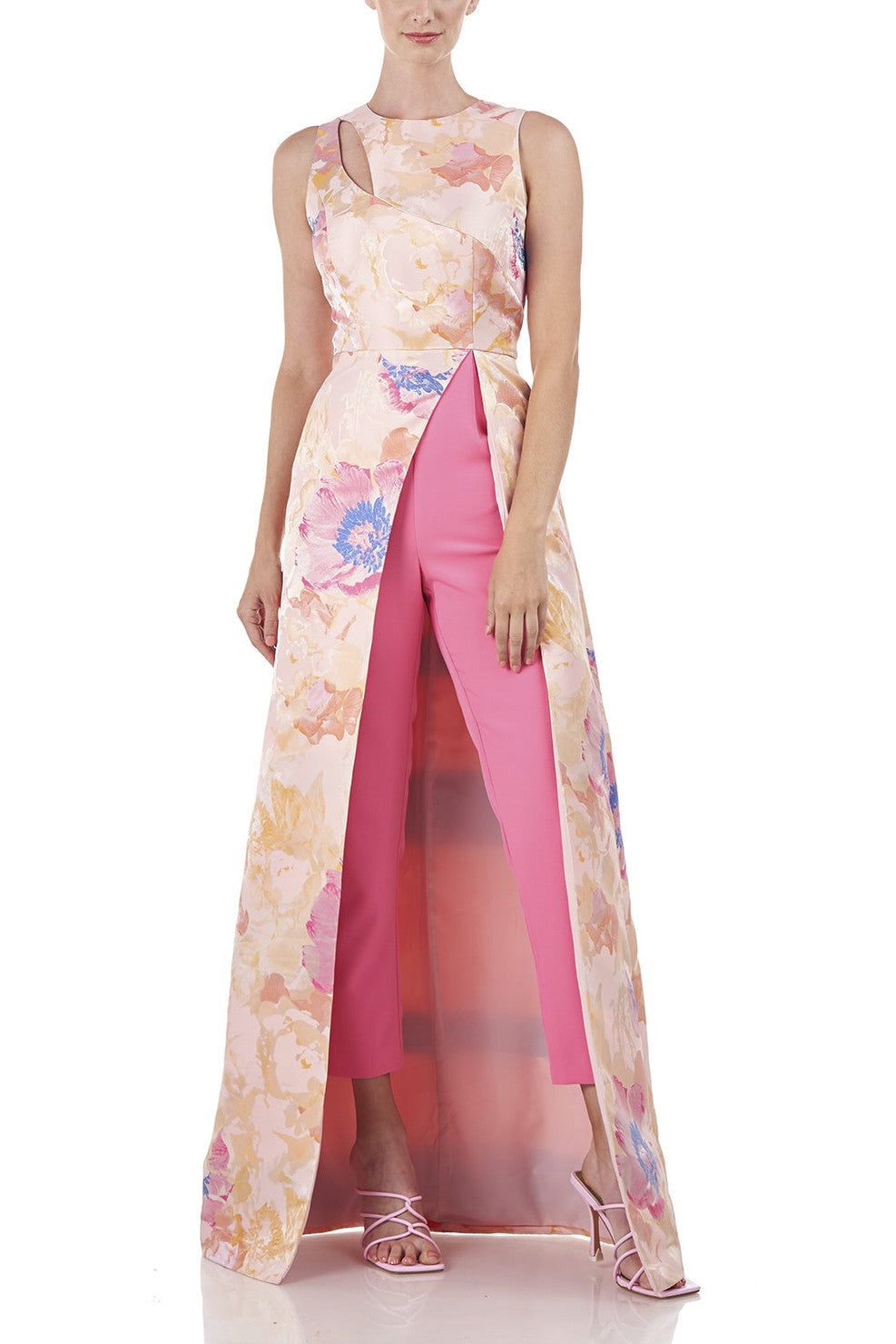 Kay Unger jewel neck sleeveless zipper back skinny leg floral 