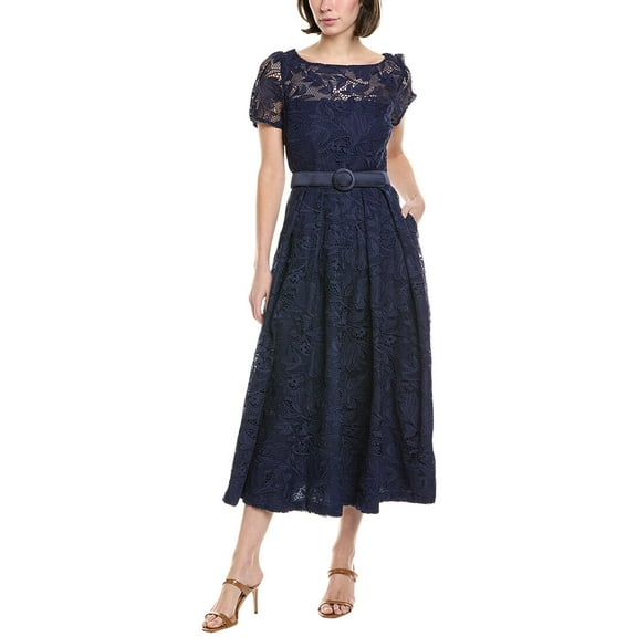 Kay Unger womens  Haisley Lace Midi Dress, 8, Blue