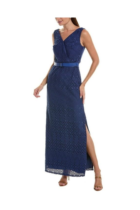 womens Hendrix Lace Column Gown, 4, Blue