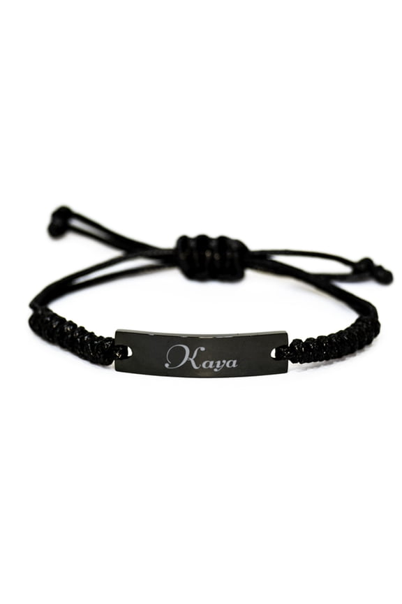 Kaya Bracelet Name Personalized Custom Black Rope Bar Bracelet