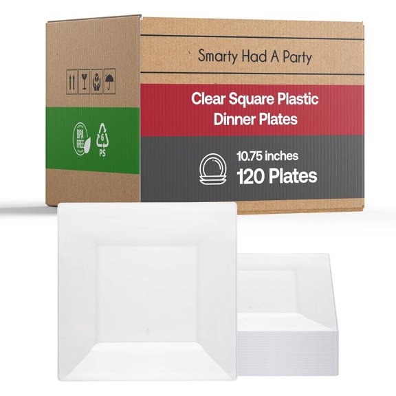 Kaya Collection - Clear Square 10.75" Dinner Plates - Fancy Disposable - Deluxe Quality - Hard Plastic - For Partys And Weddings (120 Count)