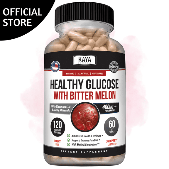 Kaya Naturals Healthy Gluco with Bittermelon Supplement | Support Healthy Levels and Function, 20 Herbs Vitamins and Minerals, Alpha Lipoic Acide, Cinnamon, Vitamin C & E, Non-GMO (120 Count)