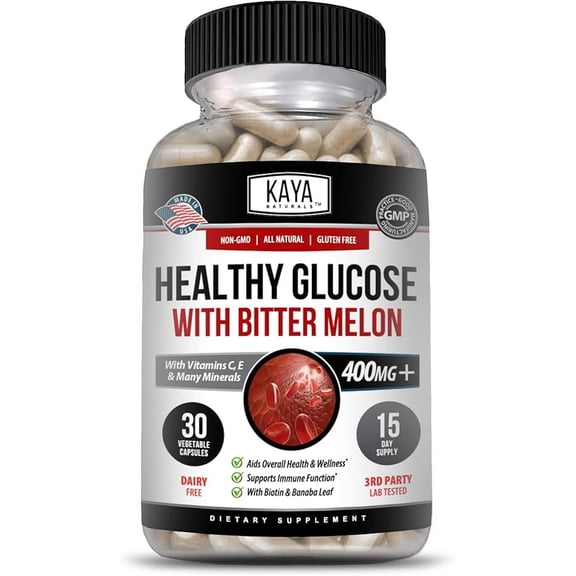 Kaya Naturals Healthy Gluco with Bittermelon Supplement | Support Healthy Levels and Function, 20 Herbs Vitamins and Minerals, Alpha Lipoic Acide, Cinnamon, Vitamin C & E, Non-GMO (30 Count)