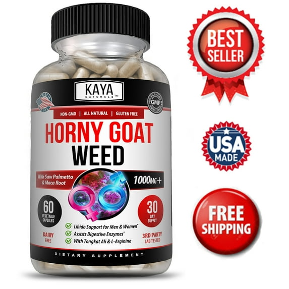 Kaya Naturals Horny Goat Weed Supplement, Extract - Tribulus, Maca, Saw Palmetto Ginseng, Arginin