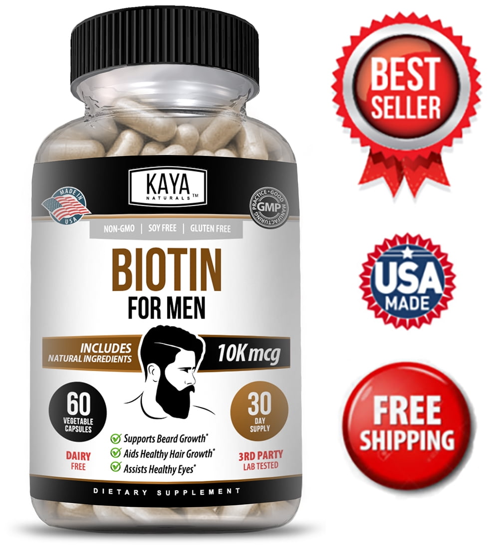Kaya Naturals Men's Biotin Promotes Beard Growth and Hair Growth, Healthy Skin, Metabolic Booster