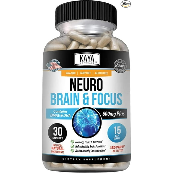 Kaya Naturals - Neuro Brain for Memory & Focus - Nootropic Energy Capsule - Nootropic Brain Support Supplement - Focus & Concentration & Learning Accuracy - Cognitive Function - 30 Count