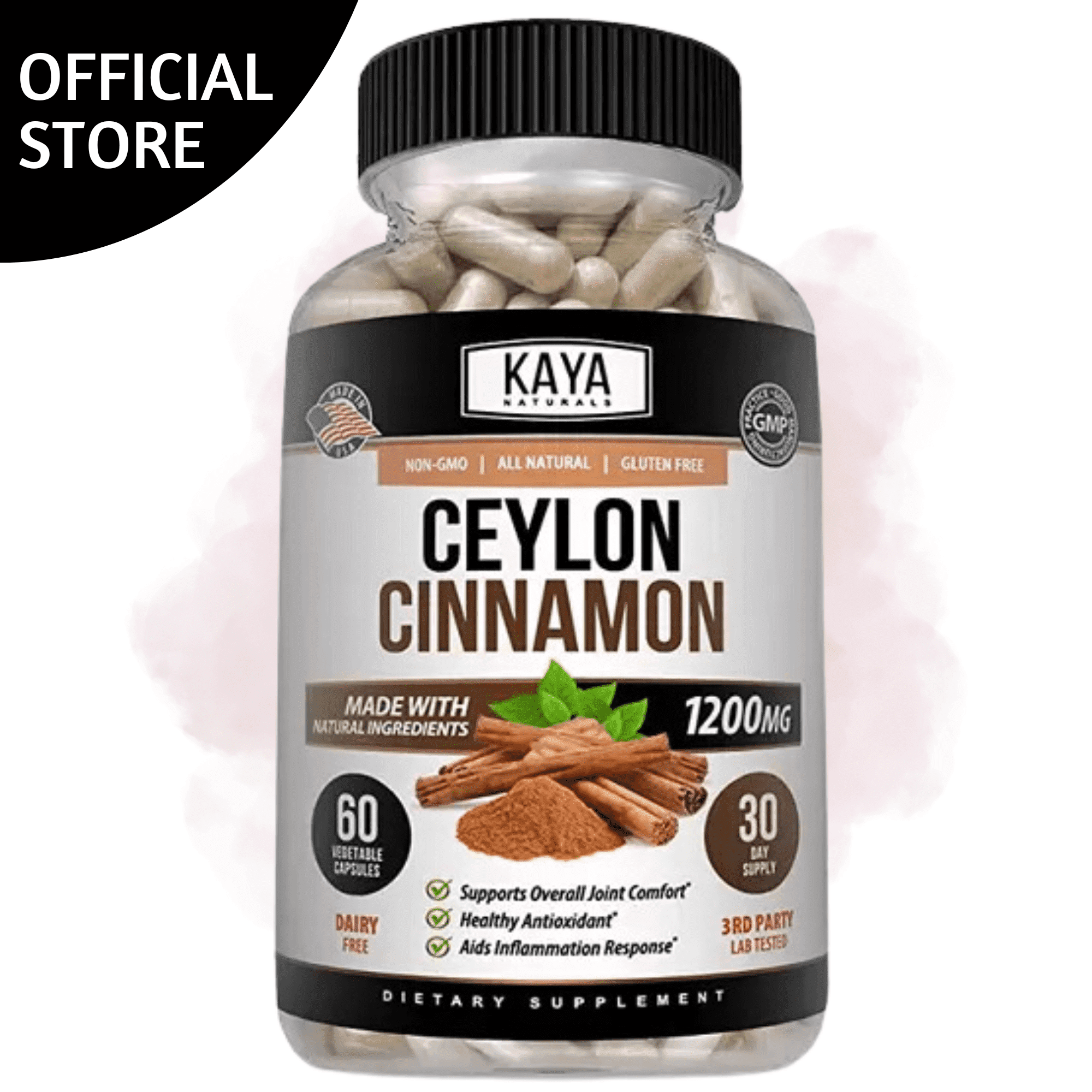 Kaya Naturals Ceylon Cinnamon Supplement | Ceylon Cinnamon 1200mg per Serving - for Joint Capsules, Anti inflammatory & Antioxidant | - Ceylon Cinnamon 60 Capsules