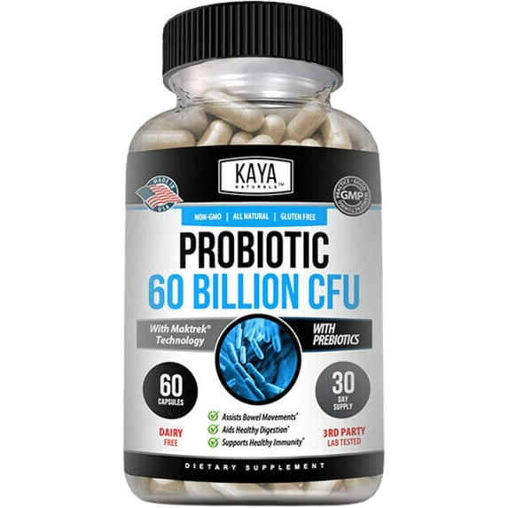 Kaya Naturals Probiotic 60 Billion CFU | Probiotics for Women, Probiotics for Men and Adults, Natural | Gut Health & Immune Support Supplement | Provides Digestive Support - 60 Vegetable Capsules