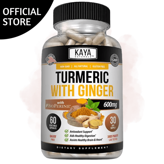 Kaya Naturals - Turmeric with Ginger and BioPerine - Turmeric 95% Curcominoids - Vegan Joint Support with Bioperine for High Absorption - Curcumin Nature Made 1300mg Servings - 60 Veggie Count