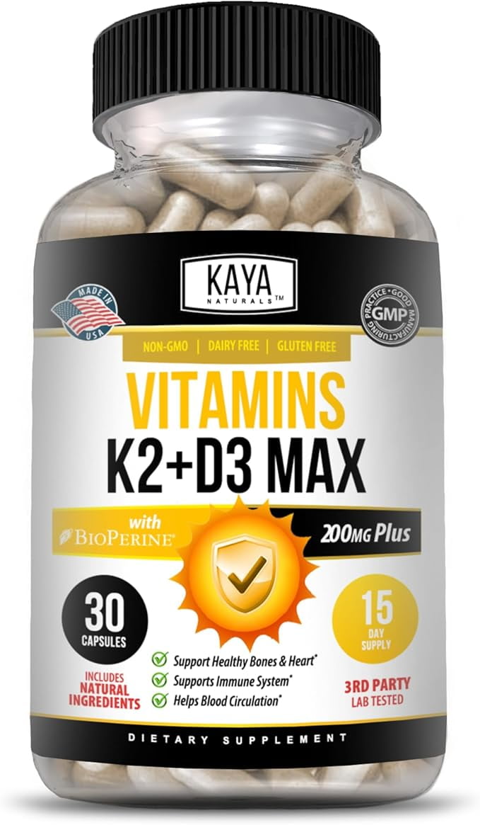 Kaya Naturals Vitamins K2 With D3 5000IU Supplement - Bone And Heart ...