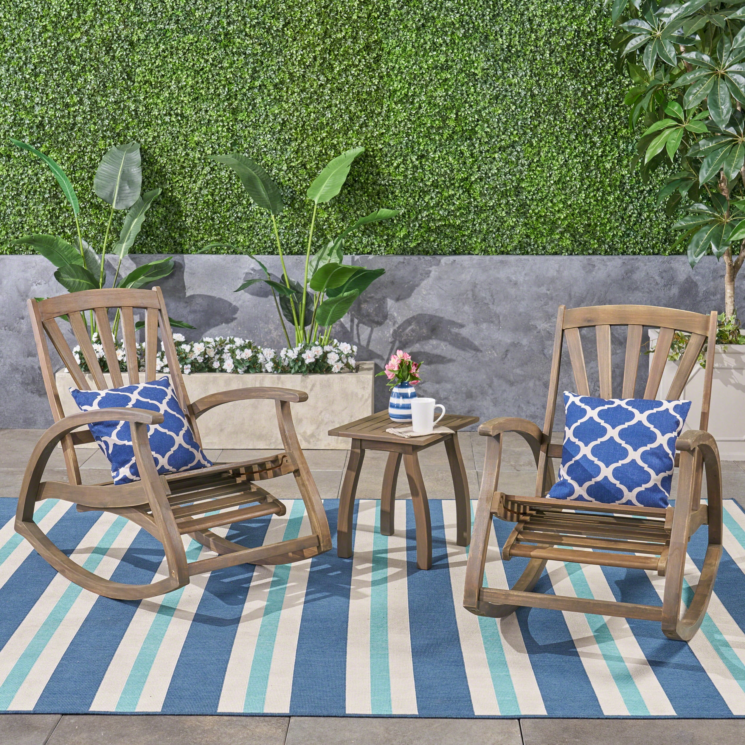 Noble House Sunview Outdoor Rustic Recliner Rocking Chair w/ Table