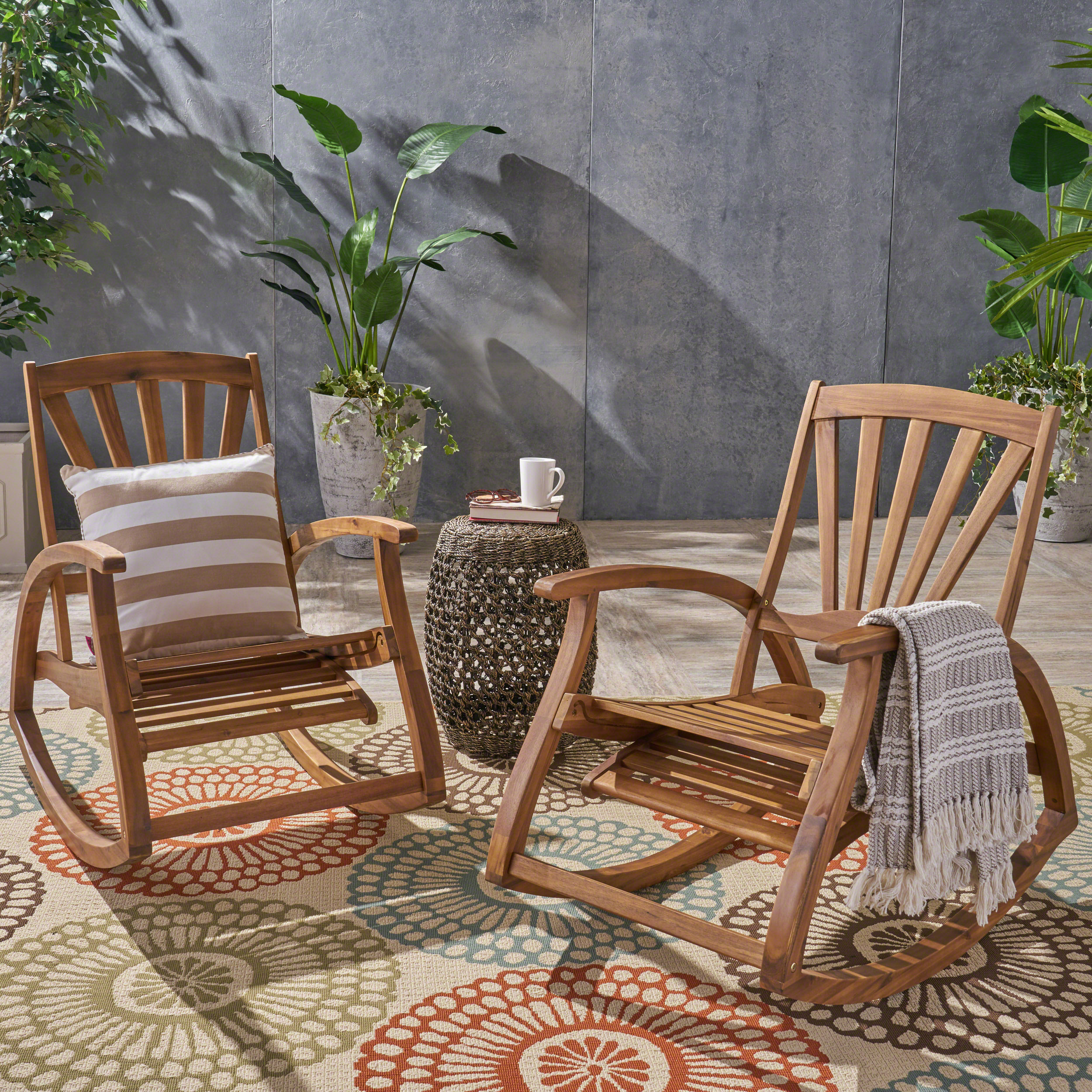 Kaya Outdoor Reclining Acacia Wood Rocking Chairs, Set of 2, Teak - image 1 of 7