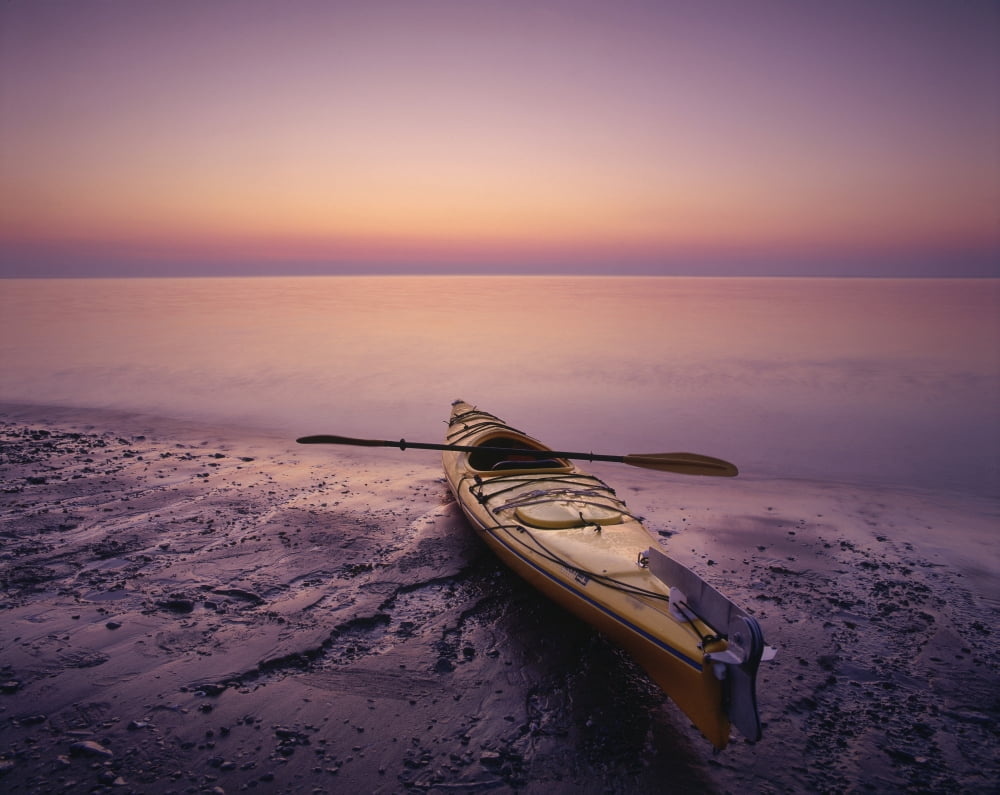 Kayak And Sea At Dawn At Pointe Carleton Anticosti Island Duplessis Quebec Canvas Art - Yves Marcoux Design Pics (34 x 28)