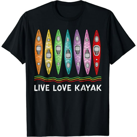 Kayak Boats Live Love Kayak Retro Style Kayaking T-Shirt Black Small