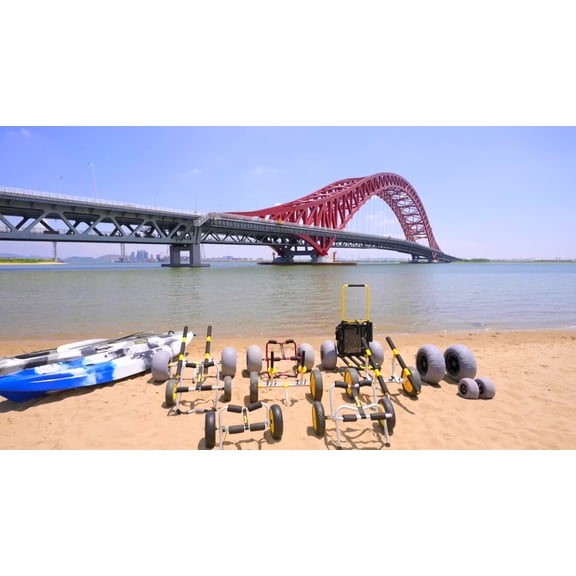 Kayak Car Foldable Aluminum Kayak Trailer with 10'' Solid Tires, Universal Kayak Wheels Kayak Cart Dolly for Kayak, Canoe, Paddle Board, Boat, Float Mats, Jon Boat