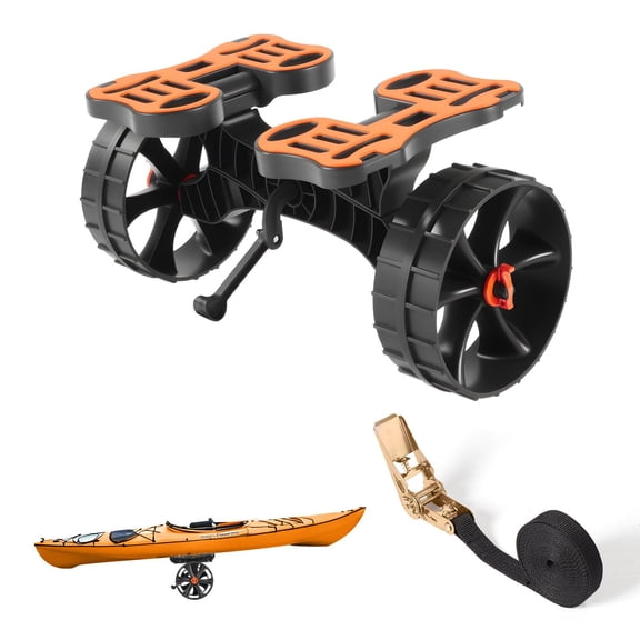 Kayak Cart 300 lbs Load Capacity Foldable Trolley with 10-Inch Solid Rubber Tires and Ratchet Strap, Paddle Board and Canoe Dolly for Kayaks, Jon Boats, Float Mats, Outdoor Watercraft Transport