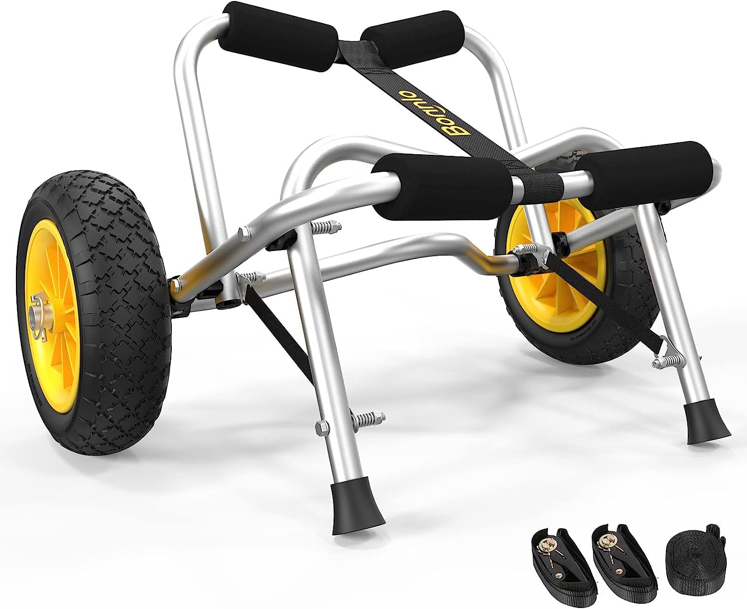 Kayak Cart Canoe Dolly Fishing Kayak Accessories Carrier Foldable Paddle Board Trolley Boat Trailer Transport with NO-Flat Airless Tires Wheels and 2 Ratchet Straps