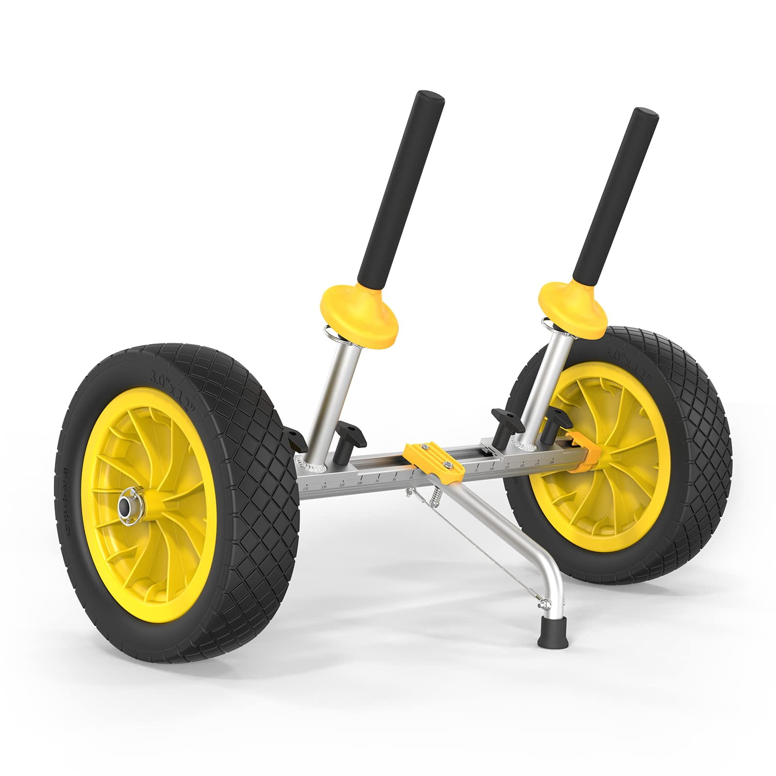 Kayak Cart with Solid Tires, Detachable Canoe Dolly, No Straps Needed, Kickstand for Stability, Fits Most Kayaks with 1" Drainage Holes, Easy to Assemble, Black