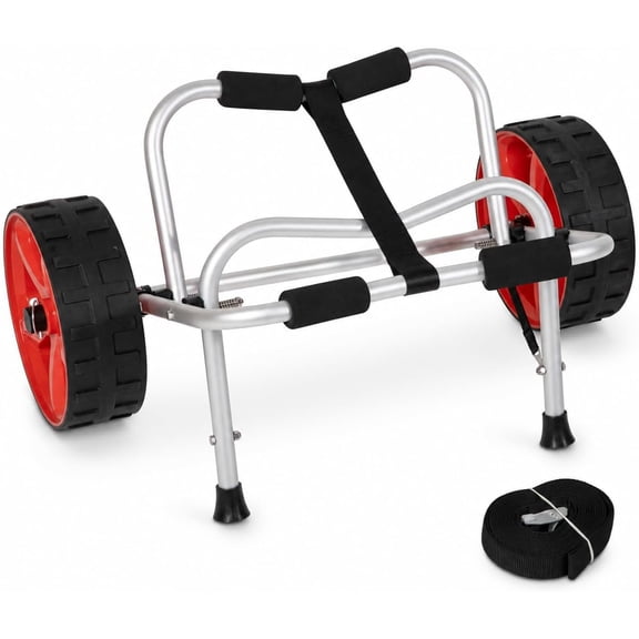 Kayak Cart with 10 Inch Flat-Free 4 Inch Wide Wheels, 230 lb Capacity, Foldable Aluminum Dolly with Tie Down Strap and Padded Bunk Support