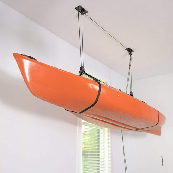 StoreYourBoard Kayak and Canoe Ceiling Pulley System, Garage Mount Storage Hoist, Heavy Duty Holds 150 lbs, Indoor Organizer
