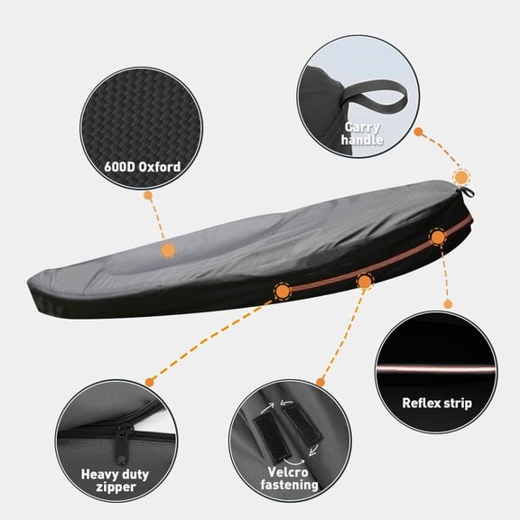 Kayak Cover 9ft 600D Tear Resistant Trailerable Kayak Covers for Outdoor Storage, Waterproof & -Proof Heavy Duty Canoe Cover for Indoor/Outdoor Storage(Grey) Fit 8-10ft Kayak Storage