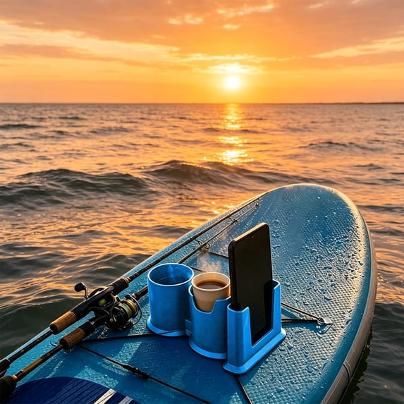 Kayak Cup Holder, 7.2 Inch Paddle Board Dual Drink Caddy with Phone Slot, Marine Grade Plastic Beverage Holder for Canoe Boat Fishing Dock