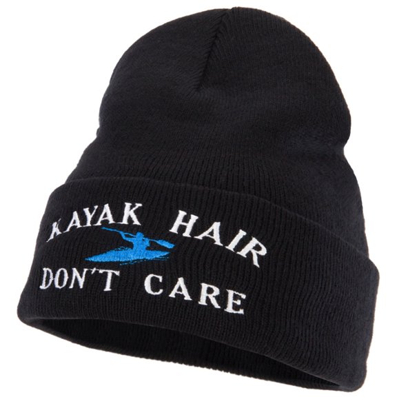 Kayak Hair Don't Care Embroidered 12 Inch Long Knitted Beanie - Black OSFM