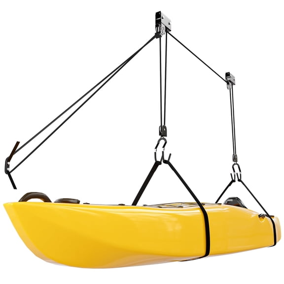 Kayak Hoist Pulley System, Heavy Duty Canoe Lift for Garage Storage with 150 lbs Capacity, Space Saving Bike and Ladder Ceiling Mount, Up to 14 ft Height, Black