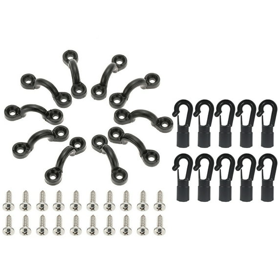 HOMEMAXS Kayak C-Shaped Buckles Set with Deck Rope for Canoeing Rafting Black Nylon 1 Set