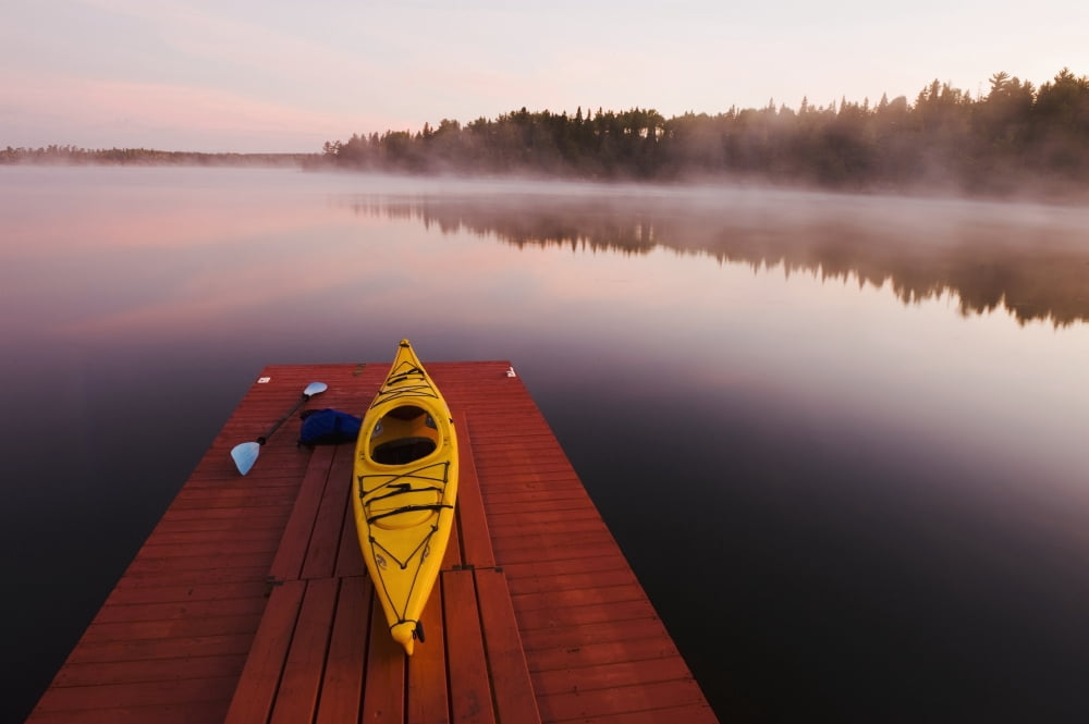Kayak On Dock In Northwestern Ontario Lake Of The Woods Ontario Canada Canvas Art - Dave Reede Design Pics (18 x 12)