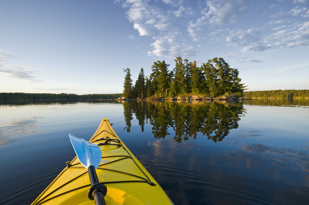 Kayak On Lake In Northwestern Ontario Lake Of The Woods Ontario Canada Canvas Art - Dave Reede Design Pics (18 x 12)