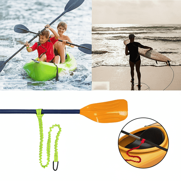 Kayak Paddle Rod Leashes Fishing Rope Rod Safety Lanyard Stretchable Coiled Rod for Kayak SUP Paddles Fishing Boat Accessories,Fluorescent Green