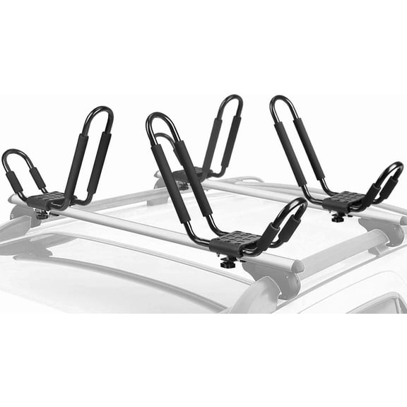Kayak Rack 2 Pair J Bar for Canoe Surf Board SUP On Roof Top Mount Crossbar with 4 pcs Tie Down Straps