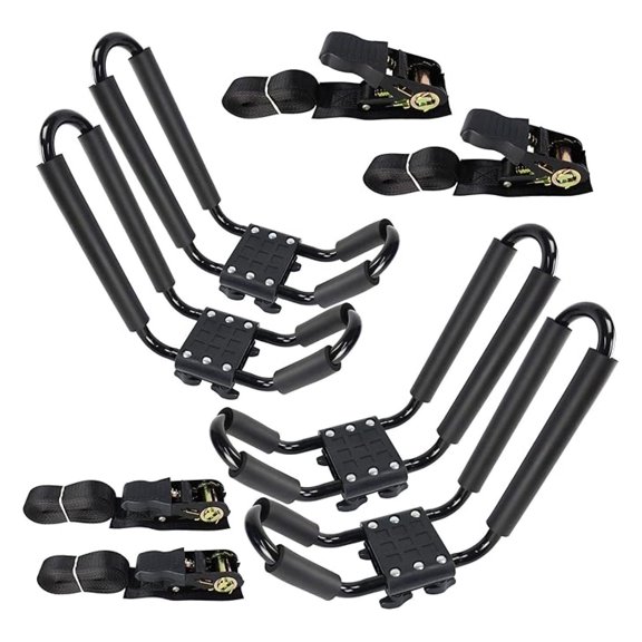 Kayak Rack 2 Pairs J-Bar Car Roof Rack Canoe SUP Paddleboard Carrier for Truck Crossbars with Tie Down Straps