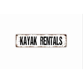 Kayak Rentals Sign - Paddle Canoe Float River Lake Fish Water Rustic Street Metal Aluminum Sign or Door Name Plate Plaque - Size: 16 x 4 Inches