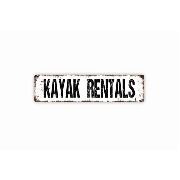 Kayak Rentals Sign - Paddle Canoe Float River Lake Fish Water Rustic Street Metal Aluminum Sign or Door Name Plate Plaque - Size: 16 x 4 Inches