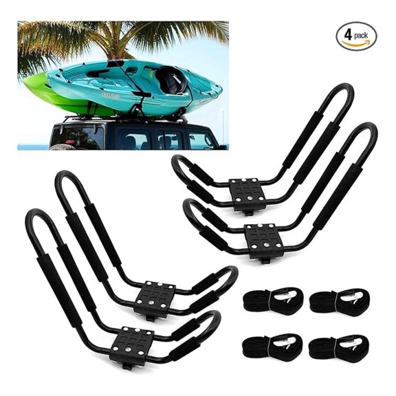 Kayak Roof Rack 2 Pairs J-Bar Holder - Car Top Mount for Canoe, Surf Ski, Trucks - 36" Wide Boats - 150lbs Capacity