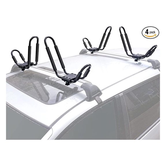 Kayak Roof Rack 2 Pairs - J Bars for Kayak Canoe SUP Surfboard - Vehicle Car Rooftop Carrier Mount Holders with Straps - Heavy Duty Steel