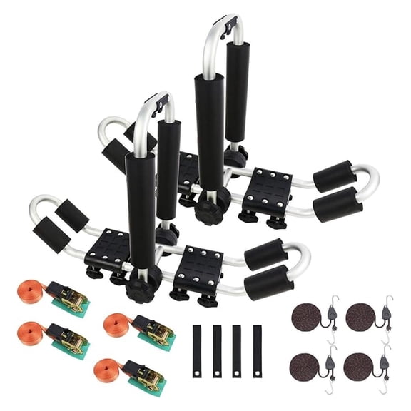 Kayak Roof Rack 2-in-1 Aluminum Folding J-Bars - Universal Car/Truck Top Carrier for 2 Kayaks, Canoes, Surfboards - with Tie Down Straps