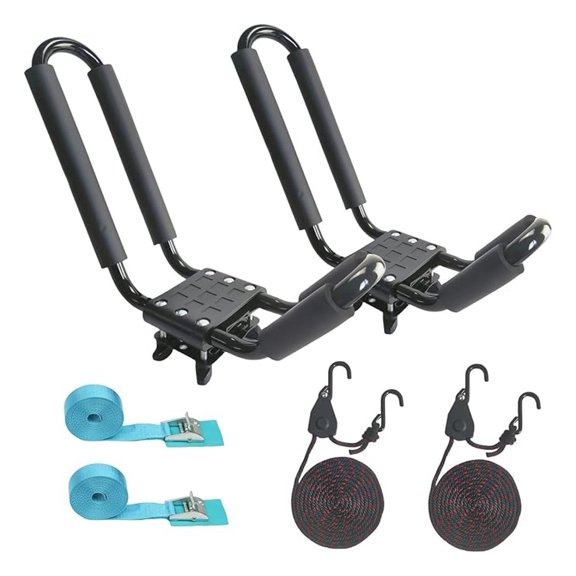 Kayak Roof Rack for Car - J-Style Canoe Boat Carrier - 1 Pair - Crossbar Mount