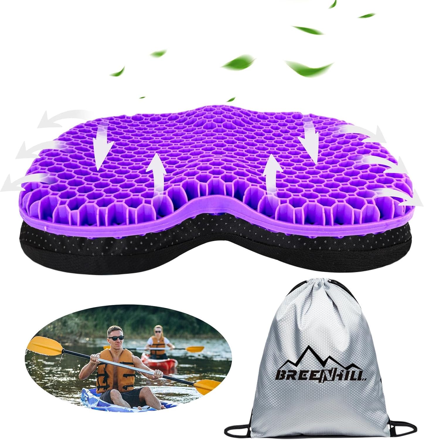 Kayak Seat Cushion Anti Slip Kayak Seat Pad Cushion Breathable Gel Seat