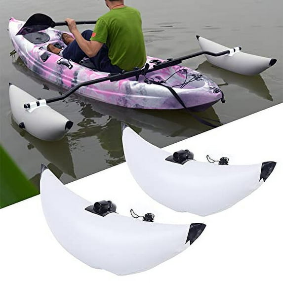 Kayak Stabilizer Kit,2pcs Inflatable Kayak Outrigger PVC Kayak Canoe Standing Float Stabilizer Lightweight Pontoon Fishing Float Tube Fishing Boat Stabilizer System (White with Rod