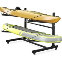 Kayak Storage Rack for 2-6 Kayaks Freestanding Kayak Rack for Outdoor Storage with Movable Wheels, Heavy-Duty Steel Kayak Hanger Holder with Hanging Straps