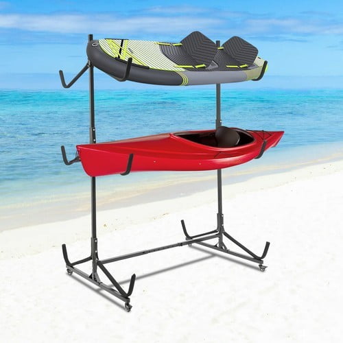 Kayak Storage Rack, Freestanding 3 Tiers 6 Kayaks Stand, 992 lbs Capacity Per Level, Adjustable Width 43.3-75.2 Inches, Stable Triangle Base for Garage Organization
