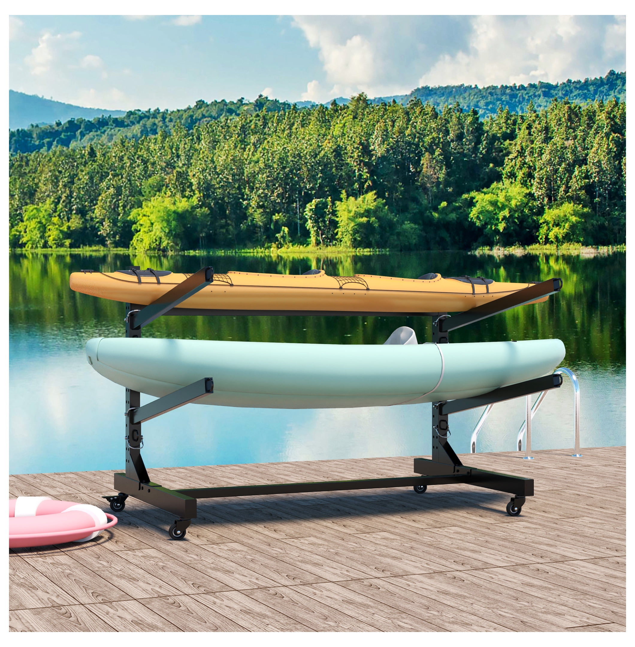 Kayak Storage Rack - Freestanding Stand for 2 Kayaks, Canoe, SUP ...