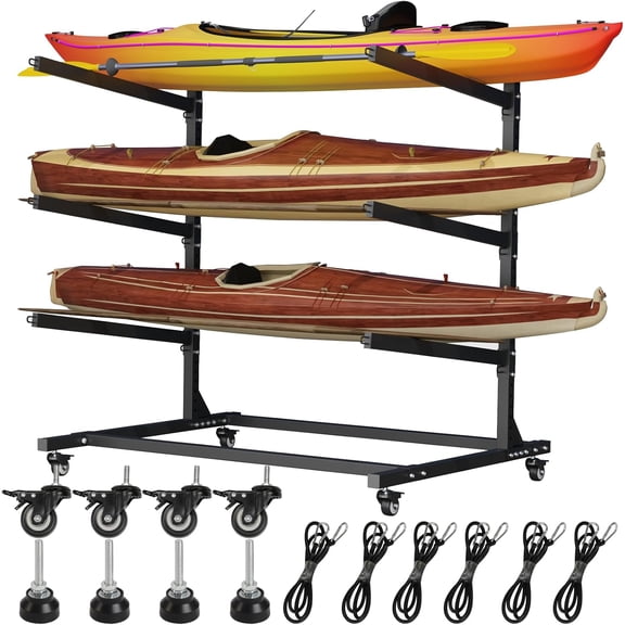 Kayak Storage Rack,Heavy Duty Kayak Racks for Garage and Outdoor Storage,Adjustable Kayak Stand with Wheel, Storage Rack for Kayak, Canoe, Surfboard & PaddleboardKayak Storage Rack